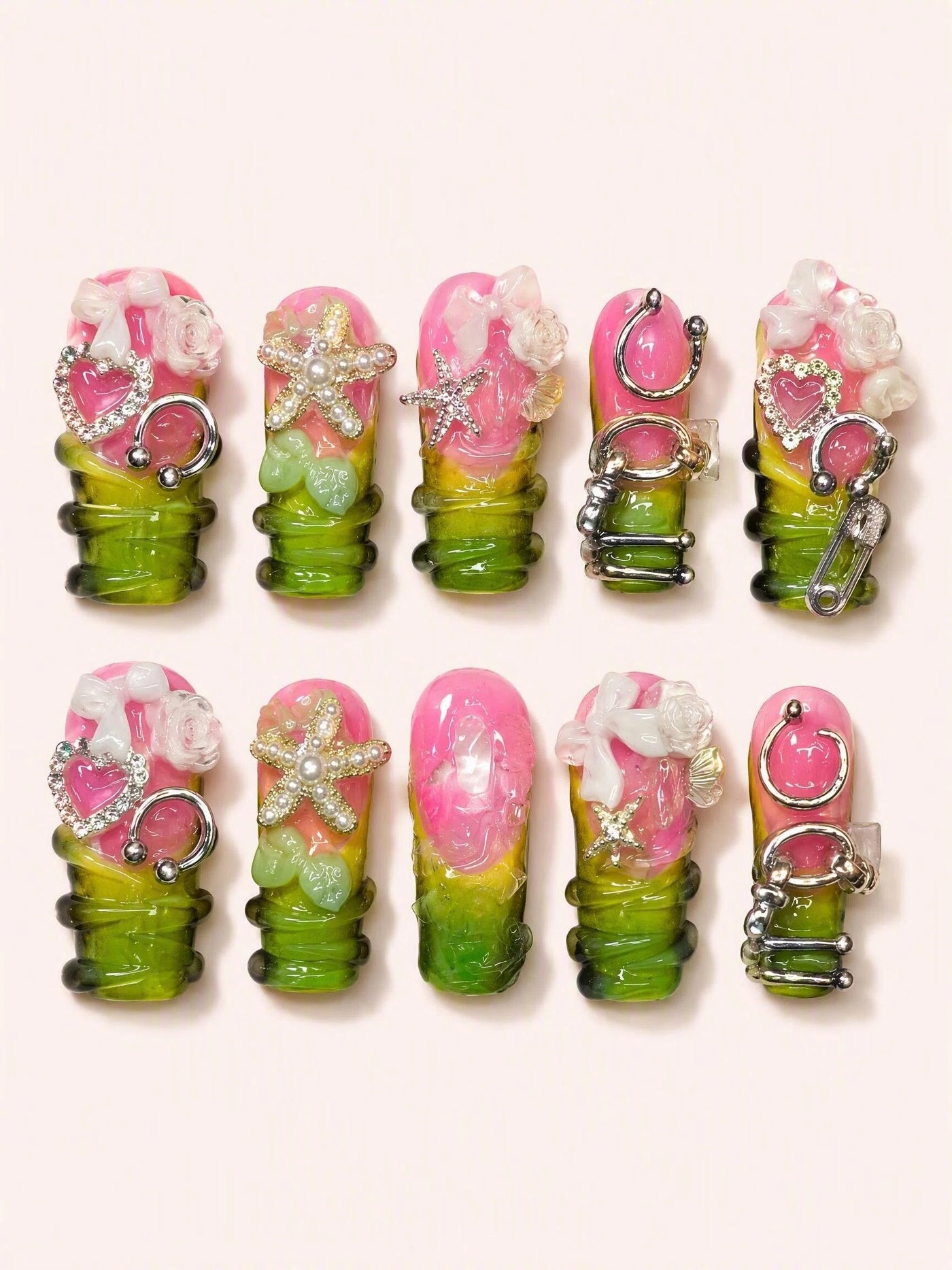 Petal Lace Aura handmade Magical Garden press-on nail set - product image 1