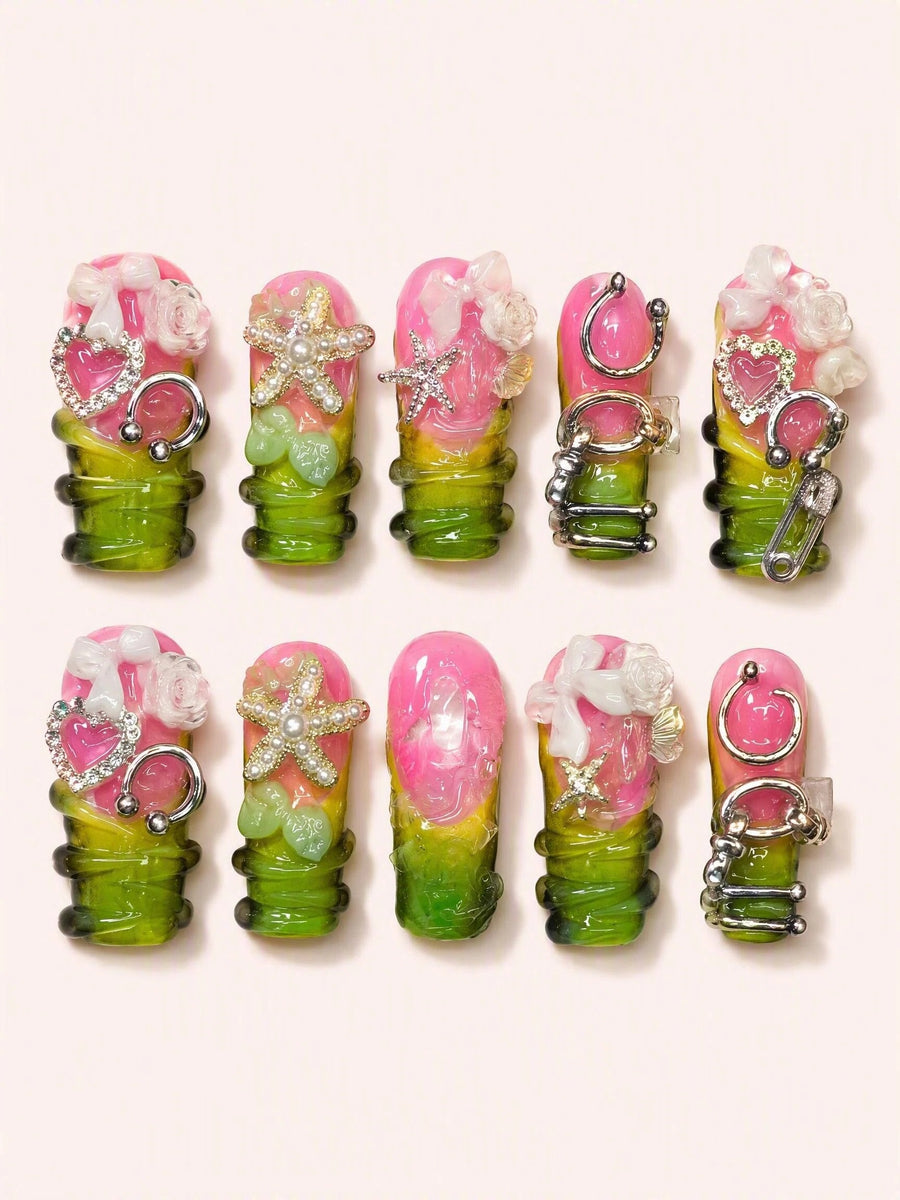 Petal Lace Aura handmade Magical Garden press-on nail set - product image 1
