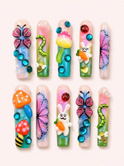 Rosy Garden Sprite handmade Magical Garden press-on nail set - product image 1