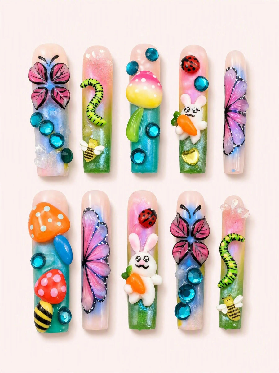 Rosy Garden Sprite handmade Magical Garden press-on nail set - product image 1