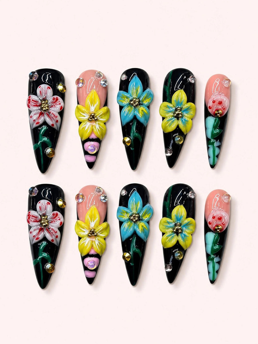Obsidian Bloom handmade NOCTURNA press-on nail set - product image 1
