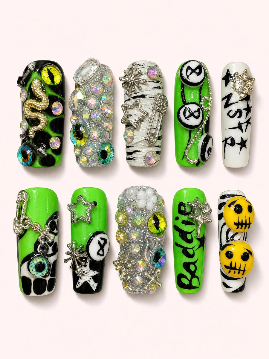 Toybox Bloom handmade Mutant Play press-on nail set - product image 1