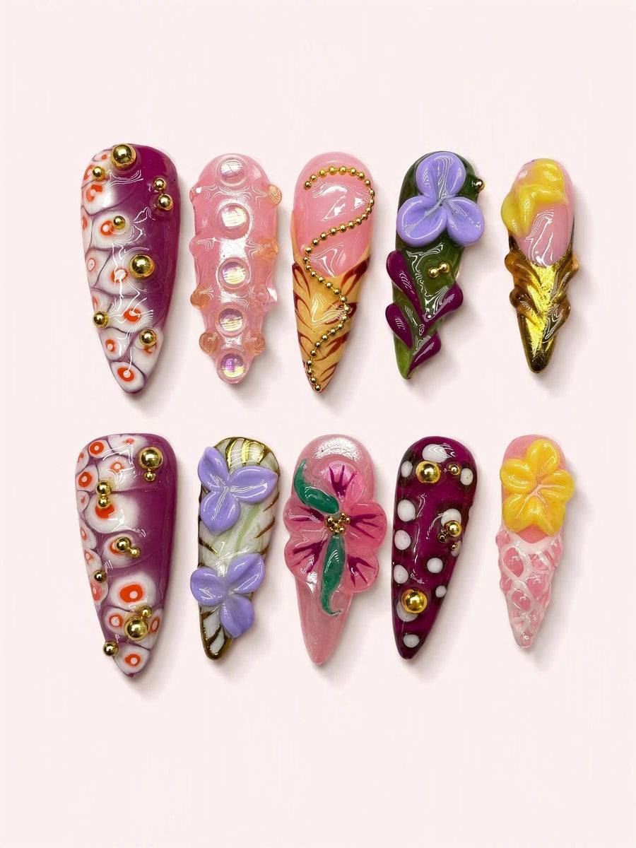 Golden Petal Grove handmade Magical Garden press-on nail set - product image 1