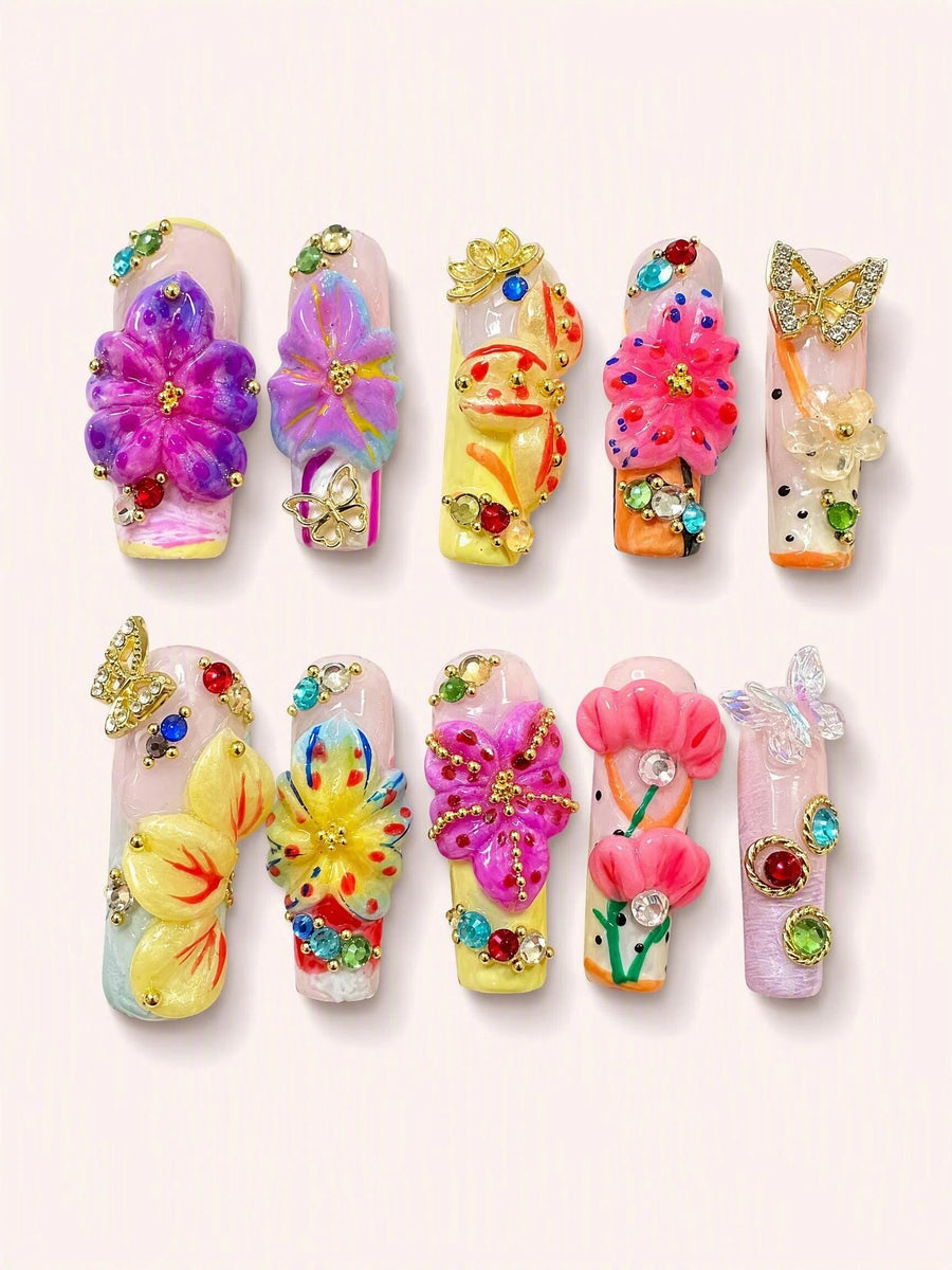 Sunny Bloom Parade handmade Magical Garden press-on nail set - product image 1