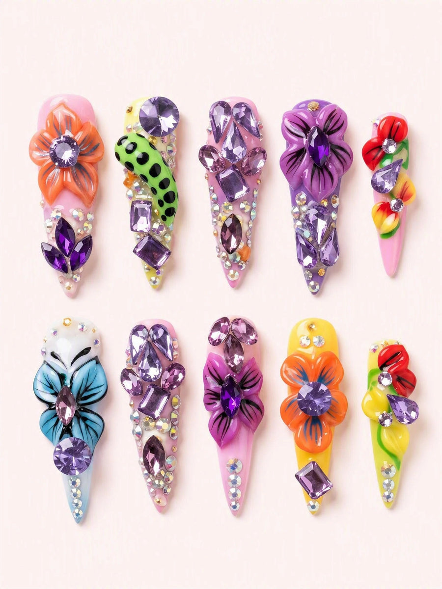 Crystal Flora Wish handmade Magical Garden press-on nail set - product image 1
