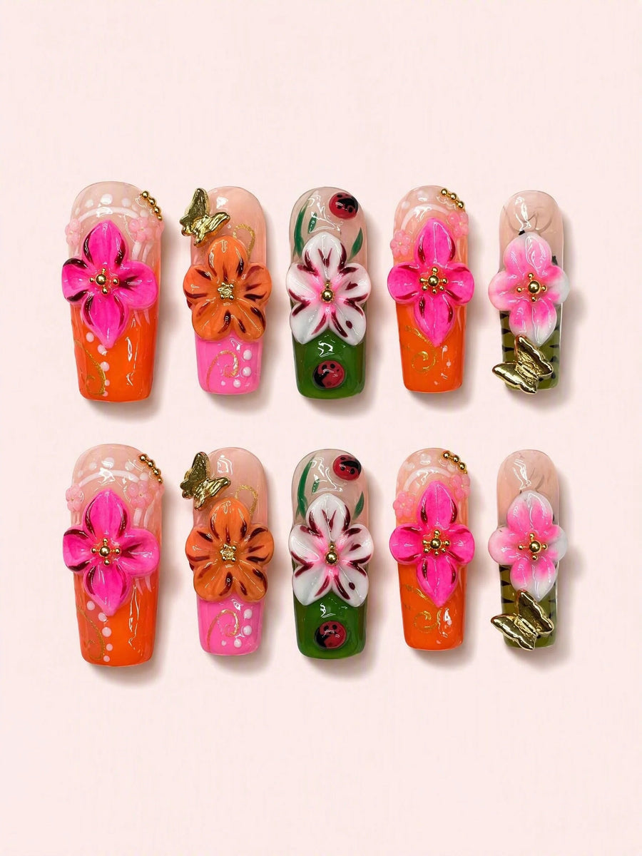 Butterfly Meadow Glow handmade Magical Garden press-on nail set - product image 1
