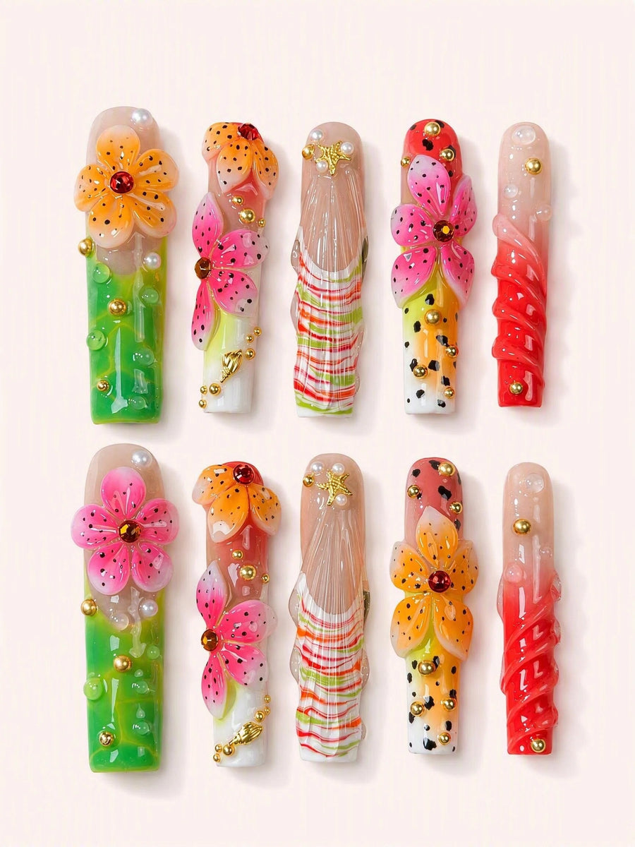 Pearl Petal Meadow handmade Magical Garden press-on nail set - product image 1