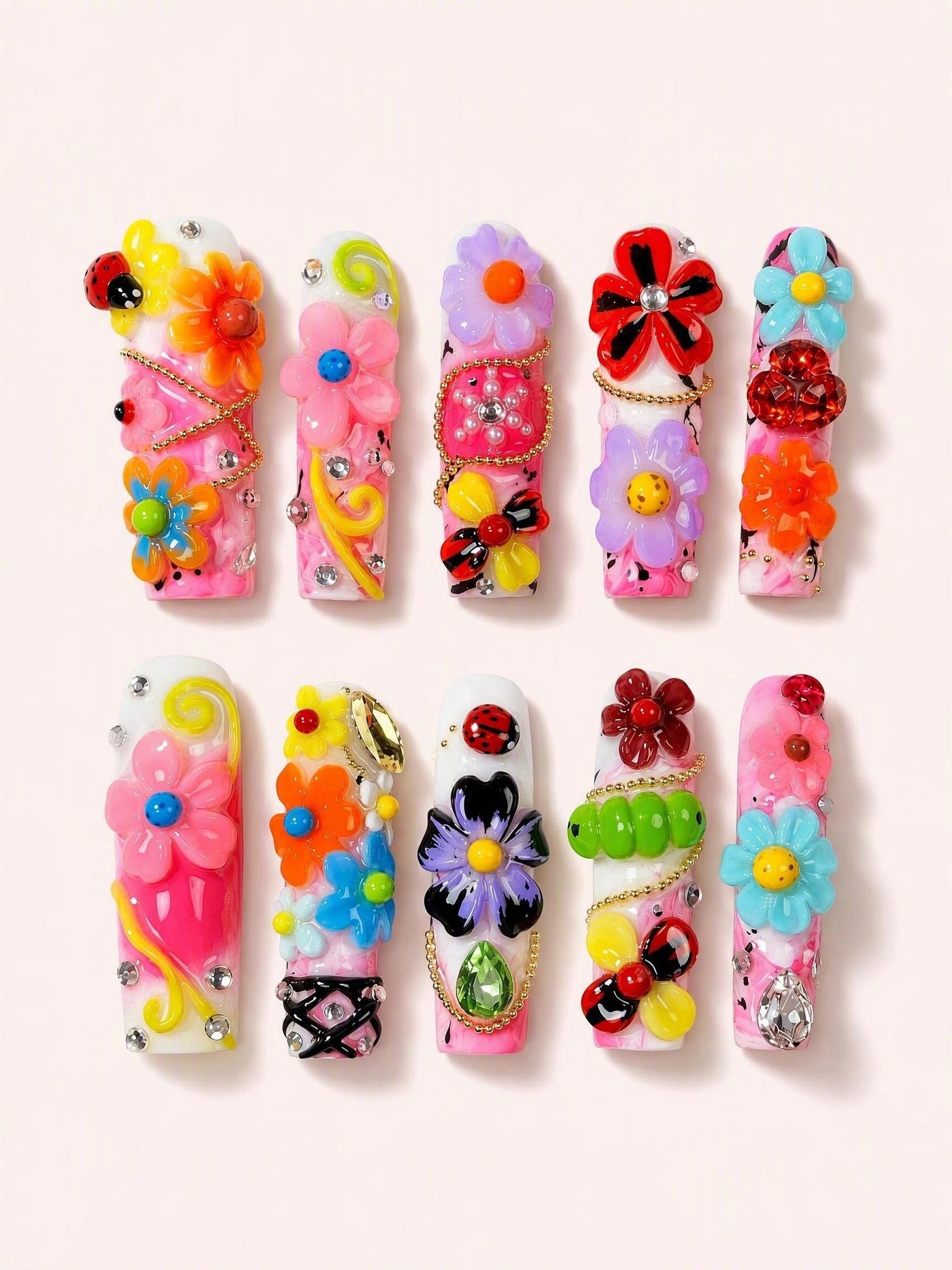 Butterfly Sugar Garden handmade Magical Garden press-on nail set - product image 1