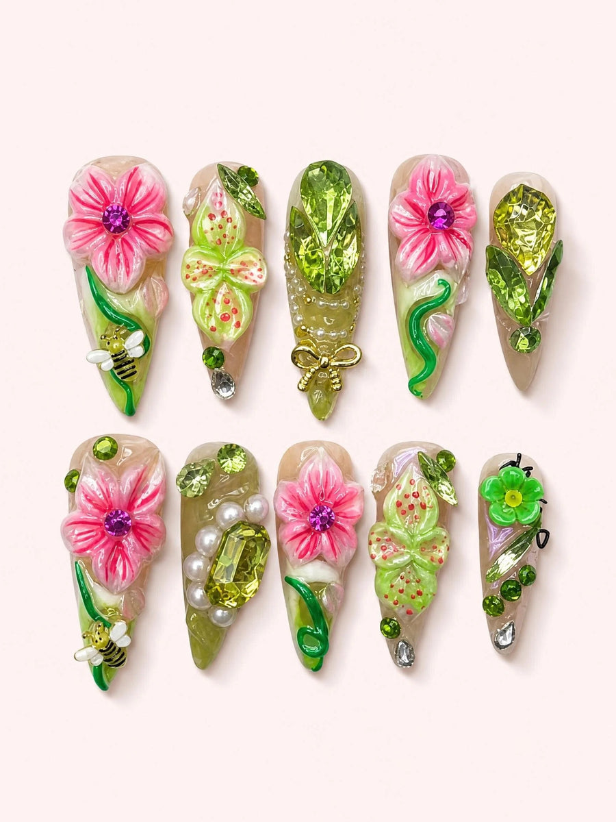 Wildflower Gloss handmade Magical Garden press-on nail set - product image 1