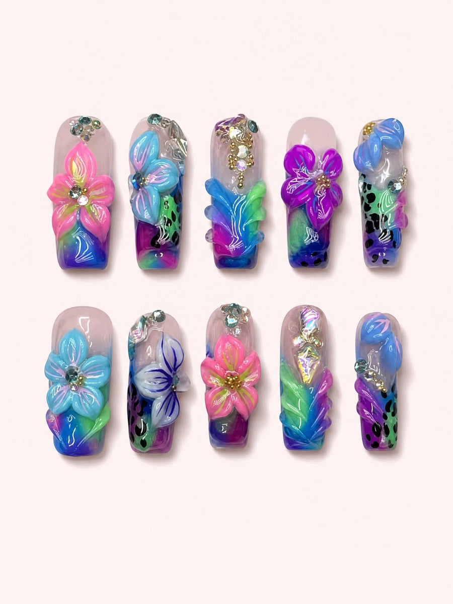 Pastel Garden Spell handmade Magical Garden press-on nail set - product image 1