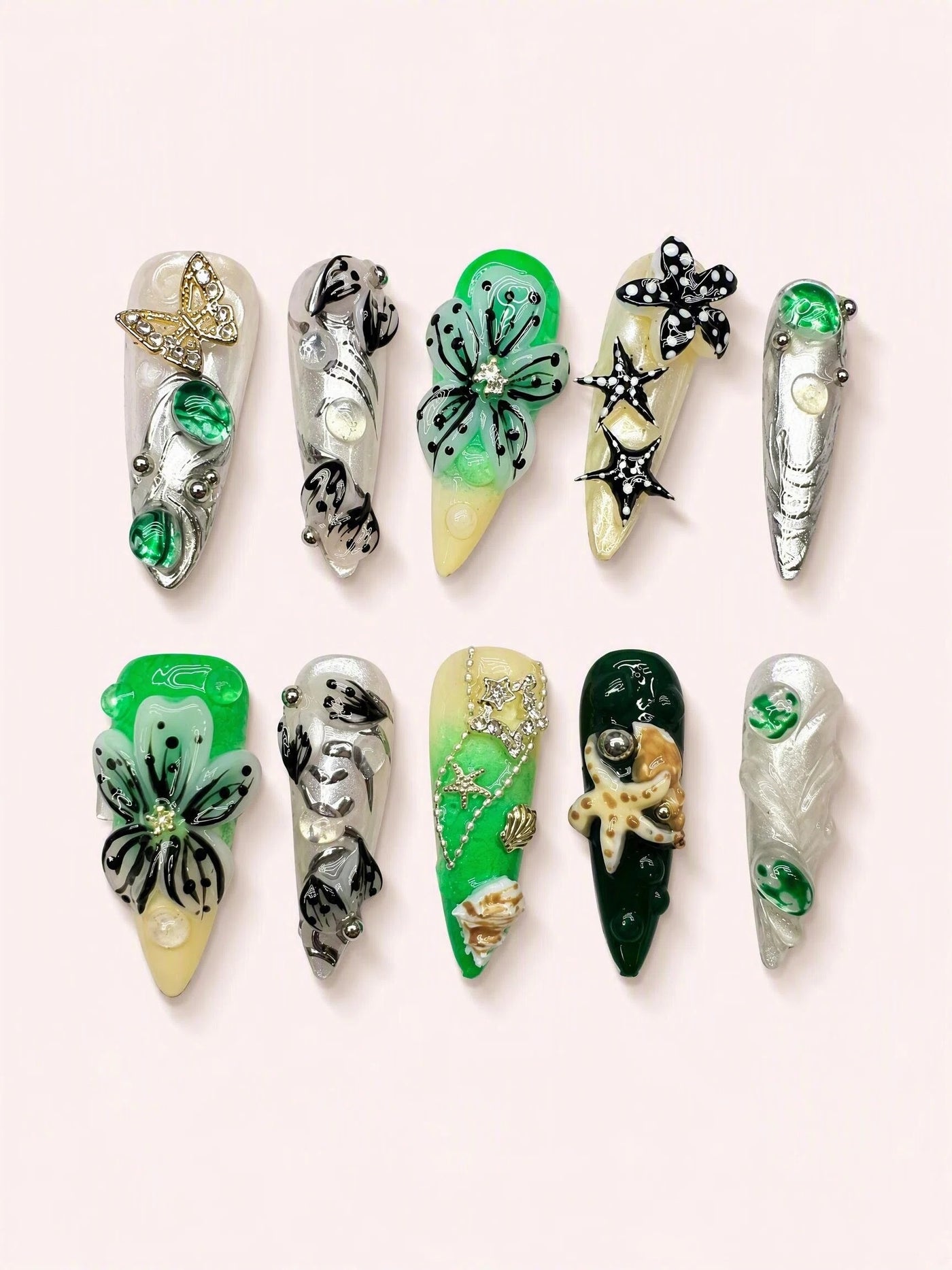 Flowerdrop Reverie handmade Magical Garden press-on nail set - product image 1