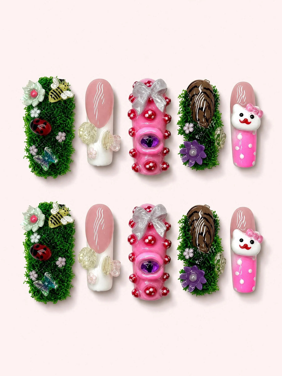 Rosebud Fairy handmade Magical Garden press-on nail set - product image 1