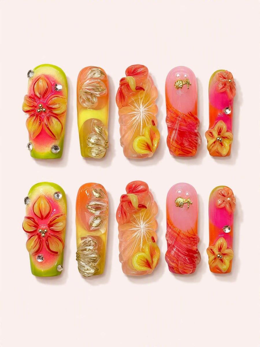 Garden Jewel Bloom handmade Magical Garden press-on nail set - product image 1
