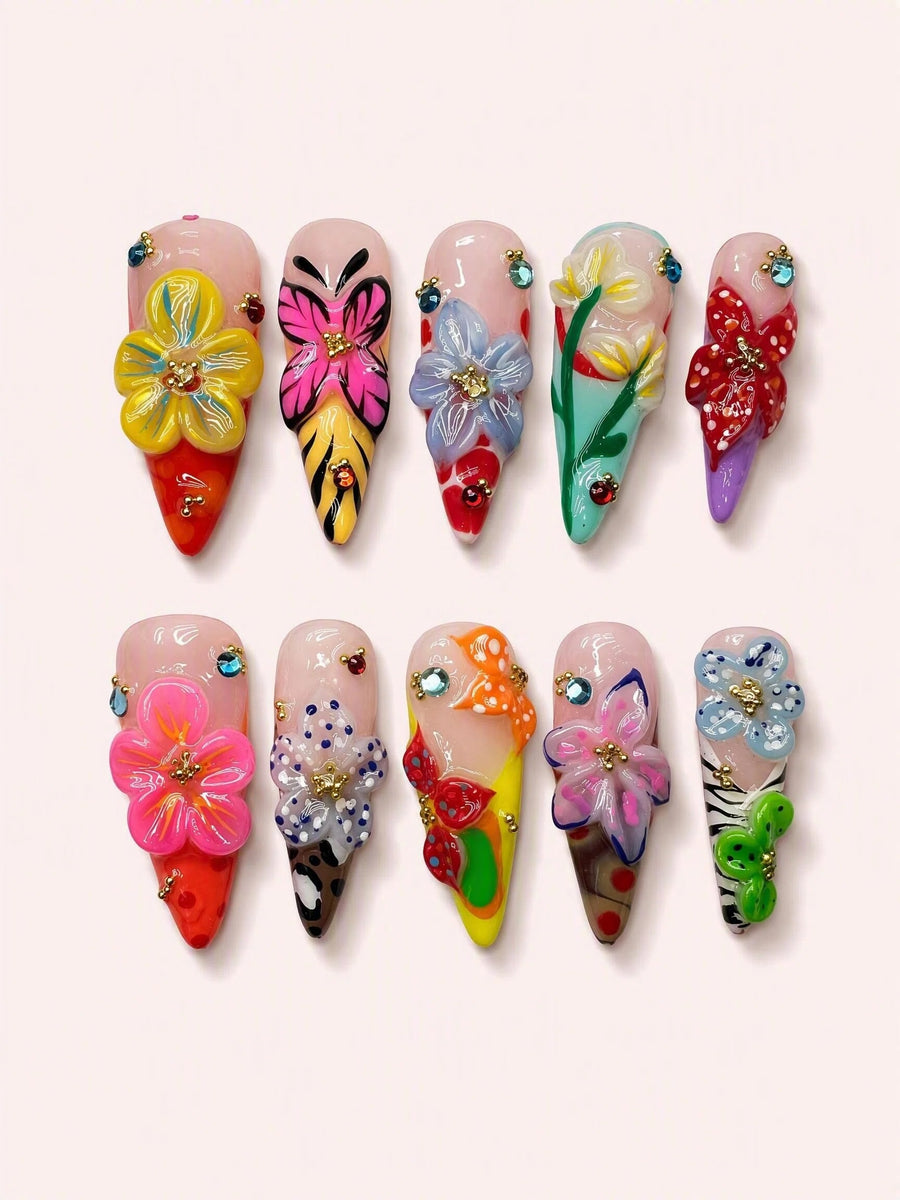 Orchid Garden Dream handmade Magical Garden press-on nail set - product image 1