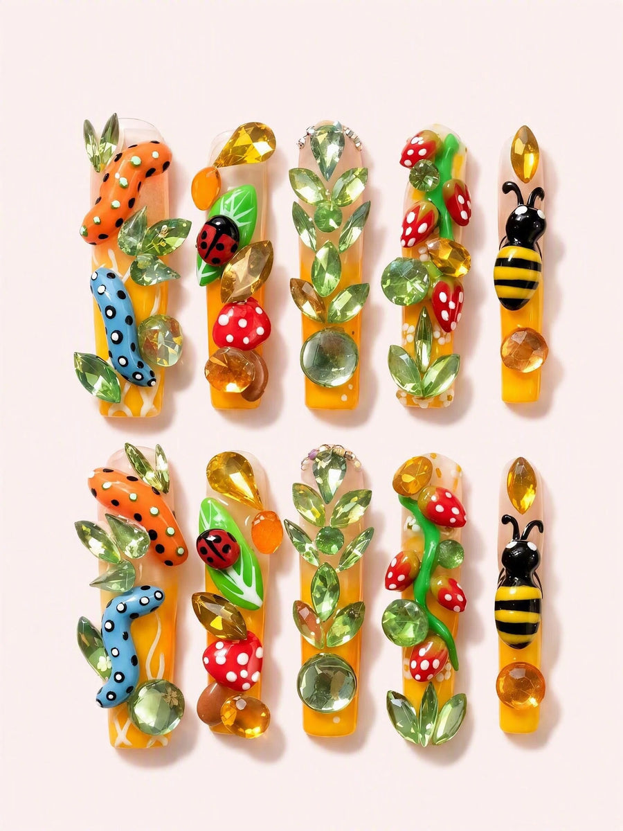 Peach Blossom Charm handmade Magical Garden press-on nail set - product image 1
