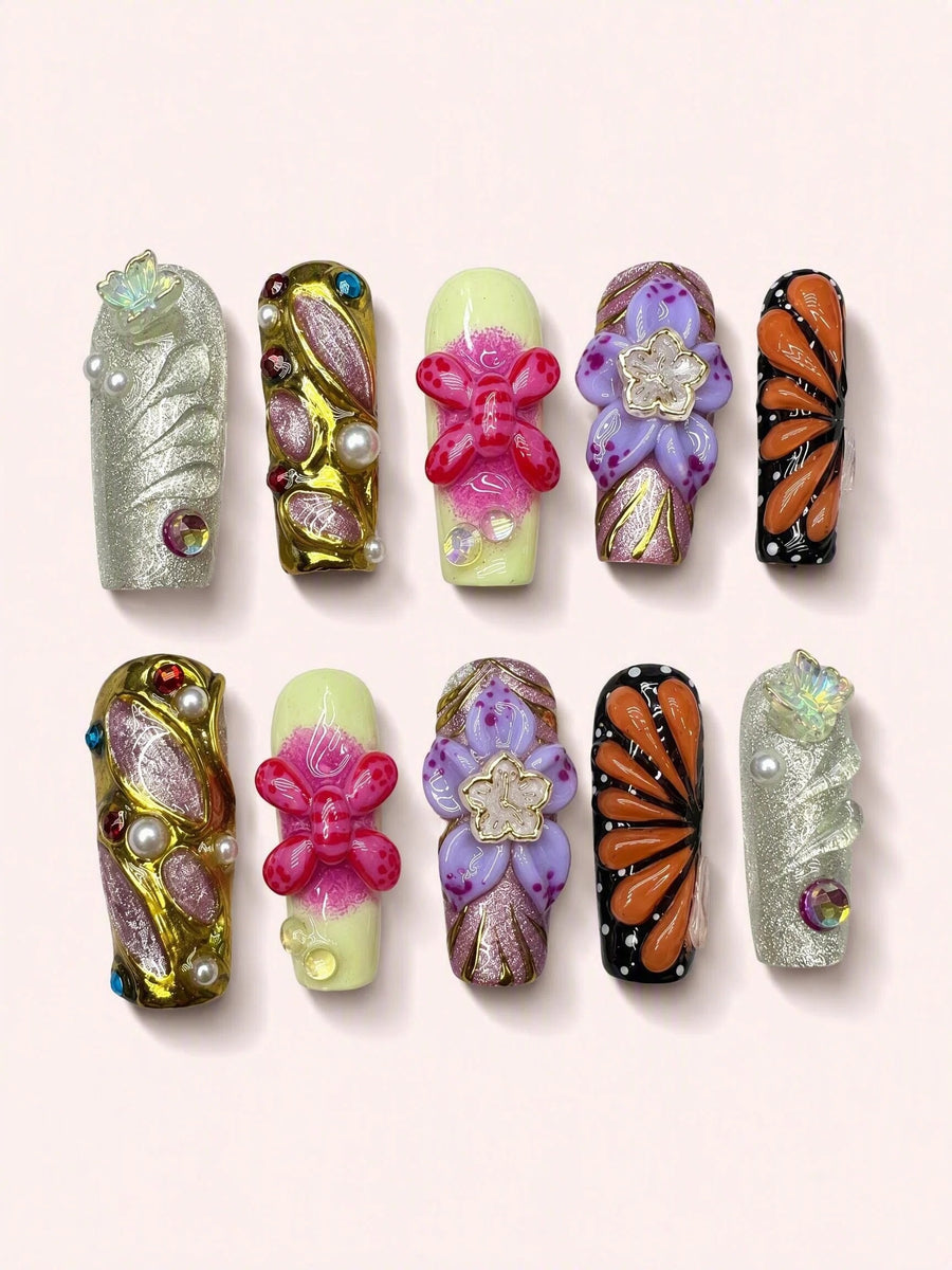 Petal Candy Muse handmade Magical Garden press-on nail set - product image 1