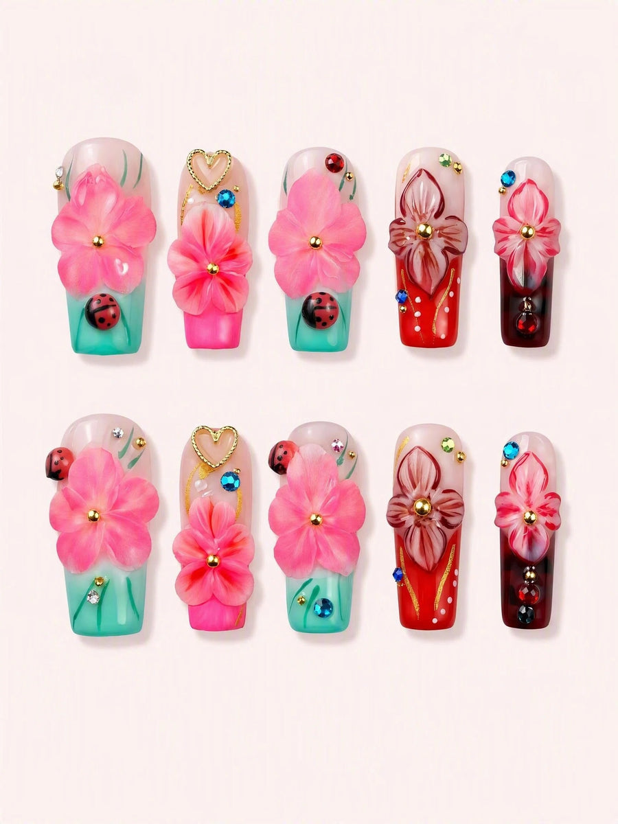 Bloomlit Charm handmade Magical Garden press-on nail set - product image 1