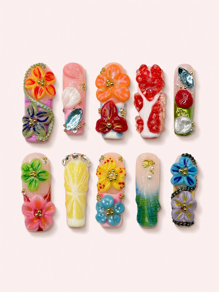 Honey Petal Halo handmade Magical Garden press-on nail set - product image 1