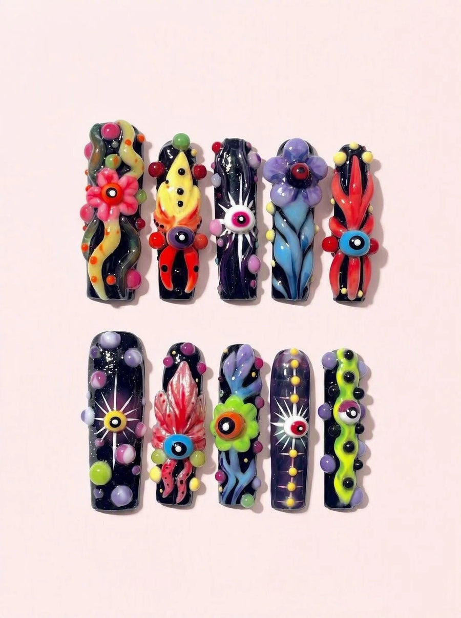 Night Organism long square press-on nails product view
