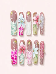 Seaside Bloom long square press-on nails product view