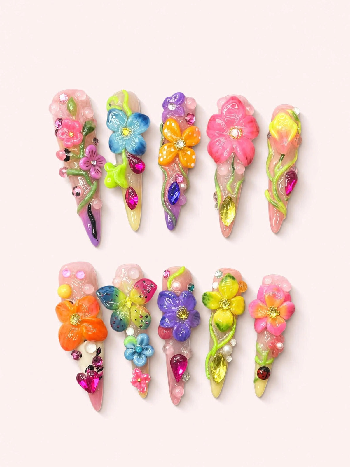 Confetti Flora stiletto press-on nails product view