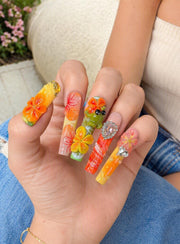 Citrus Frog Bloom handmade floral press-on nail set - product image 2