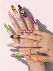 Feral Vine long square press-on nails worn on hand
