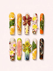 Citrus Orchid long square press-on nails product view