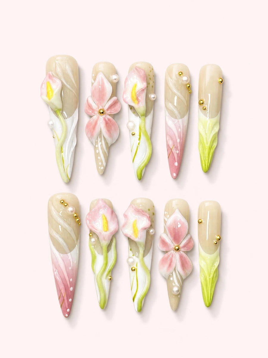 Calla Whispers stiletto press-on nails product view