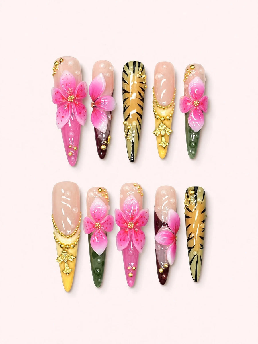 Fuchsia Relic stiletto press-on nails product view
