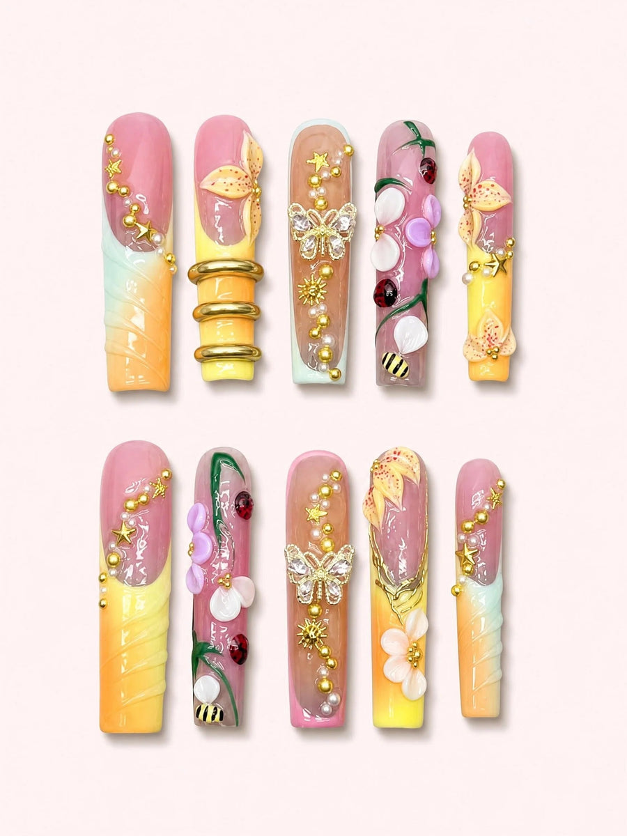Honeyed Orbit long square press-on nails product view