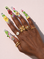 Orchard Spark long square press-on nails worn on hand