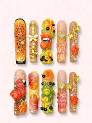Citrus Menagerie long square press-on nails product view