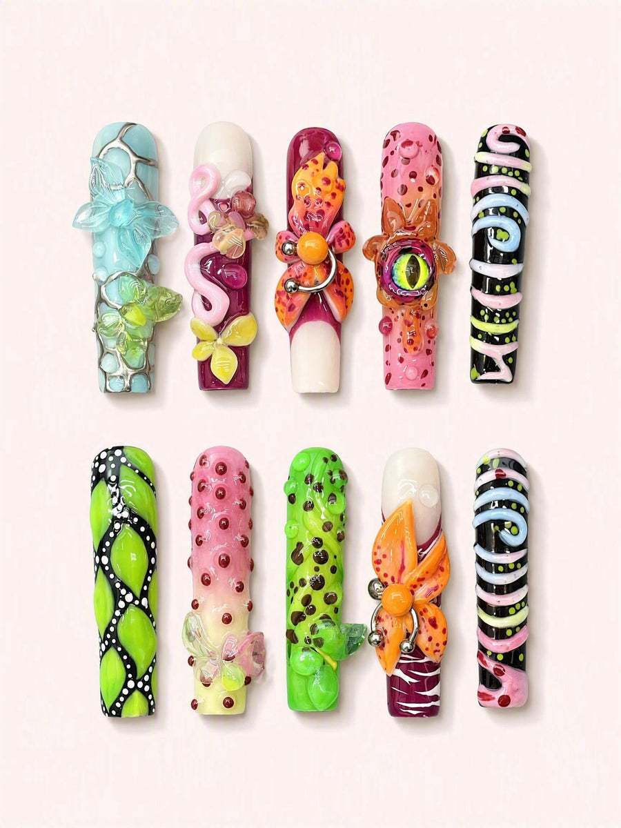 Mutant Habitat long square press-on nails product view