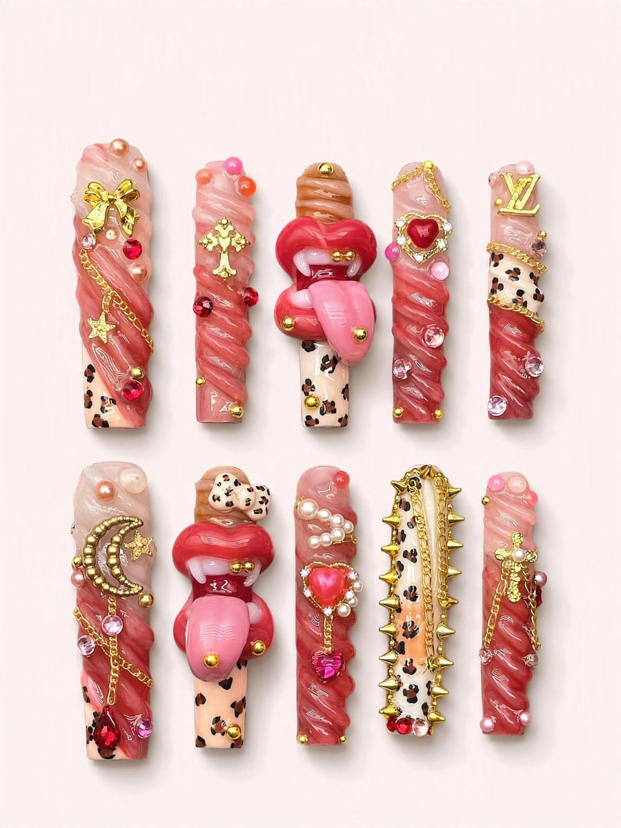 Scarlet Riot long square press-on nails product view