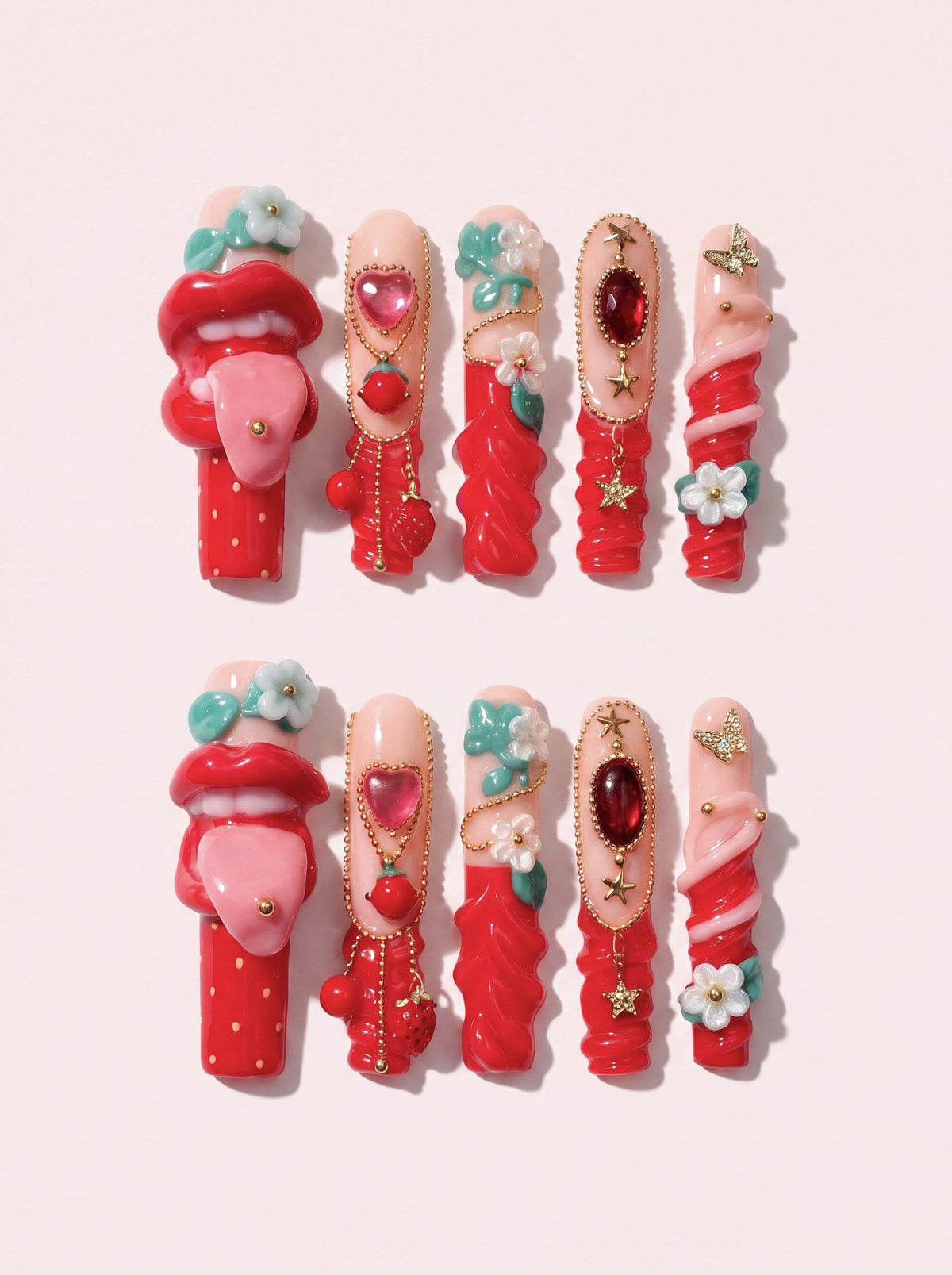 Ruby Tongue long square press-on nails product view