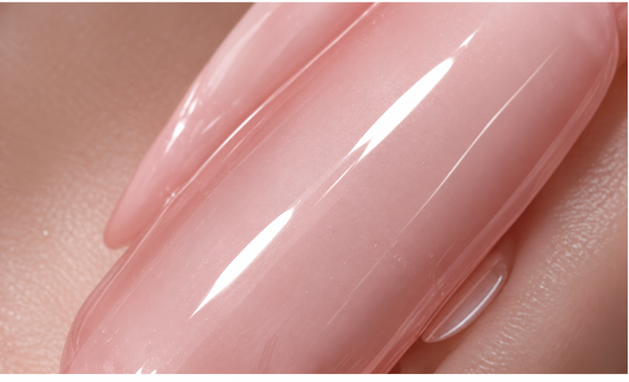 Layered translucent nude pink nail finish
