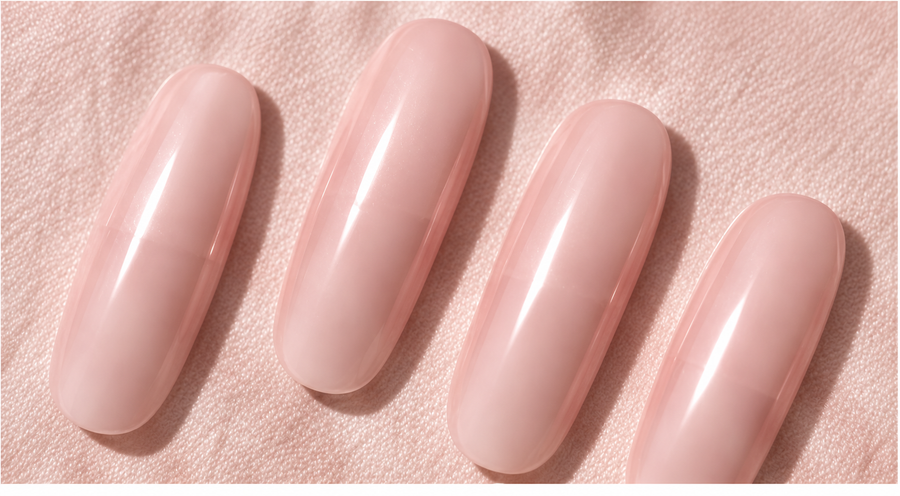 Nude pink press-on nail shapes