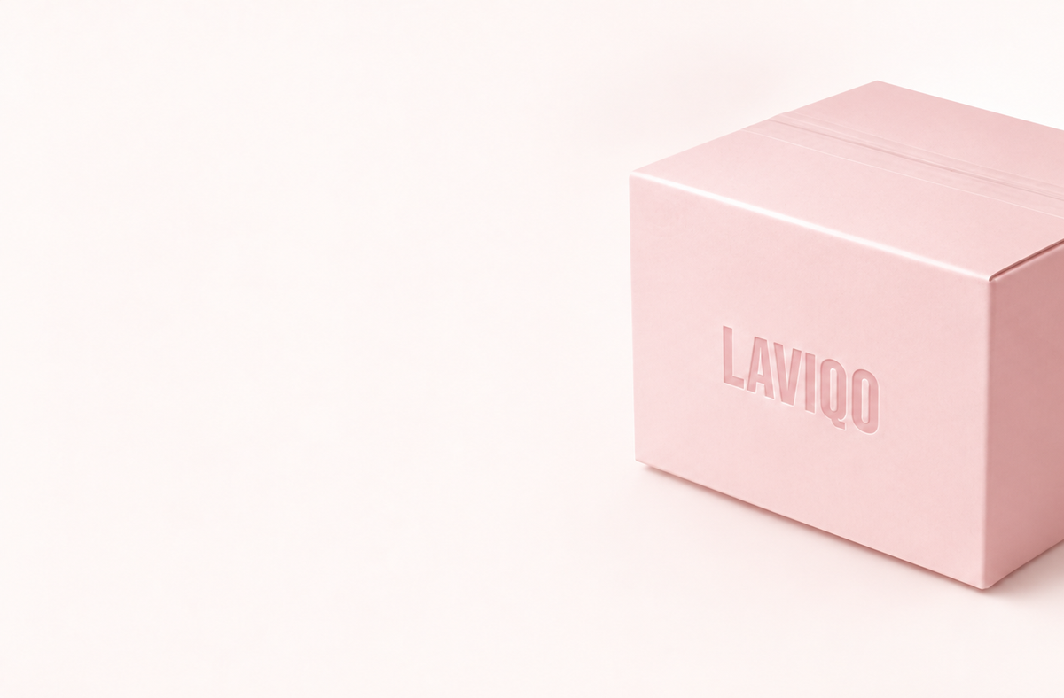 Pink LAVIQO shipping box
