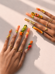 Citrus Menagerie long square press-on nails worn on hand