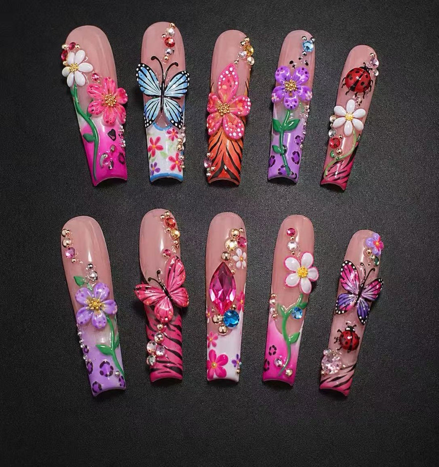 Lush Blossom Press-On Nails handmade Magical Garden press-on nail set