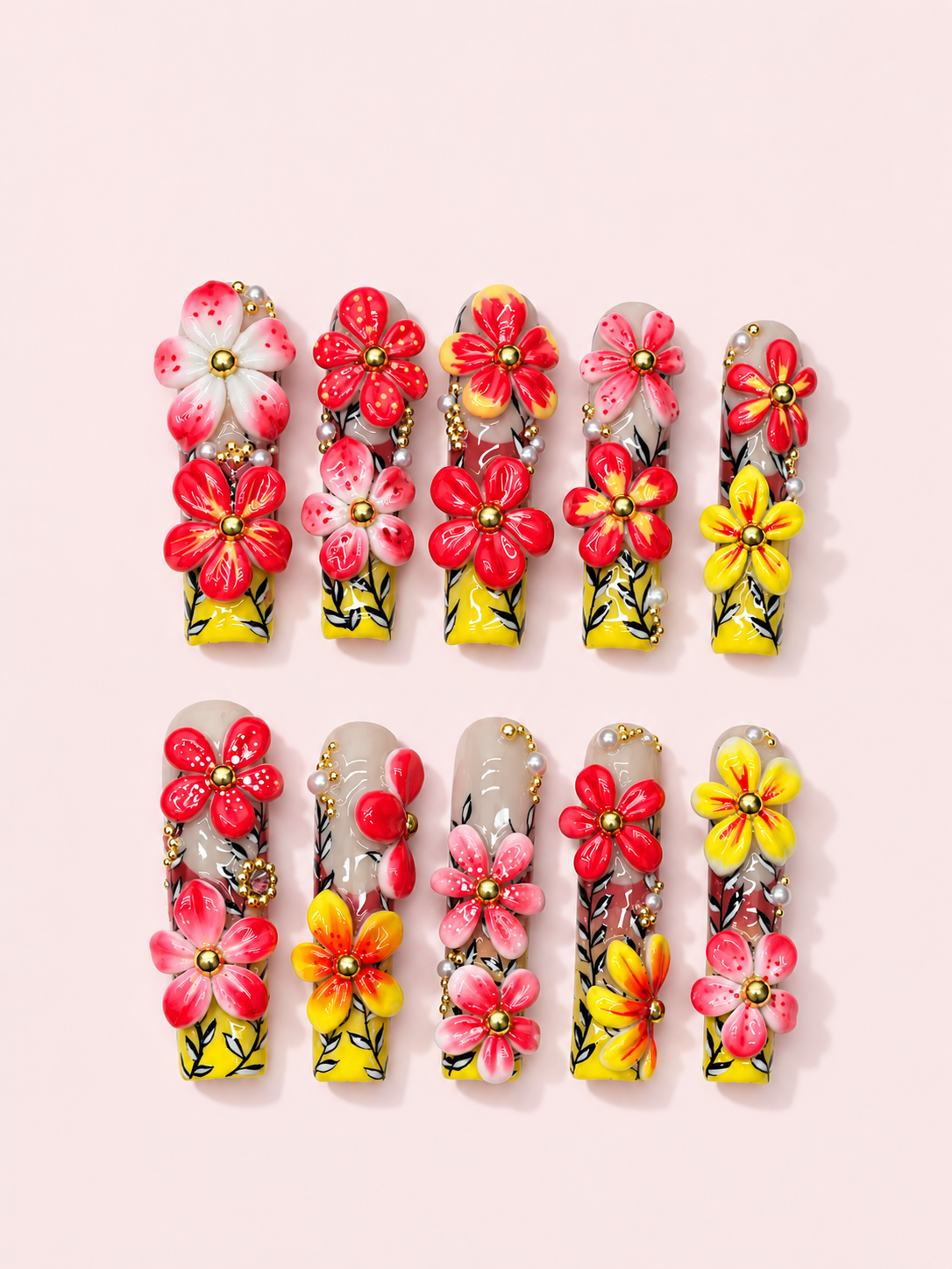 Solar Blossom long square press-on nails product view
