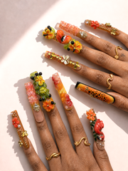 Citrus Menagerie long square press-on nails worn on hand