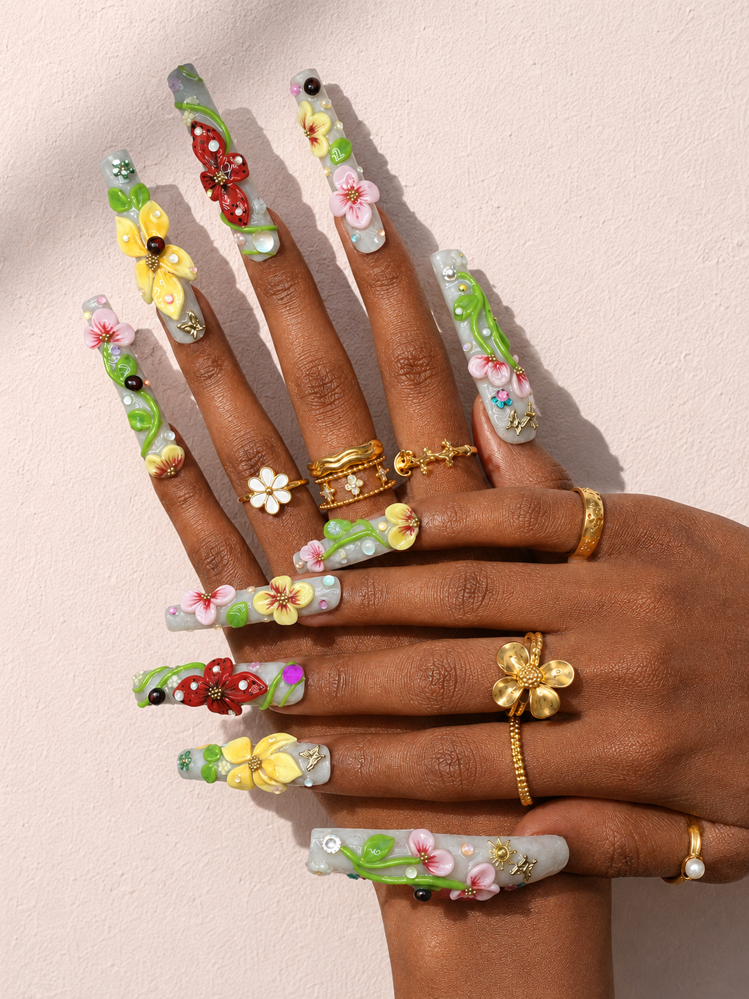 Orchard Spark long square press-on nails worn on hand